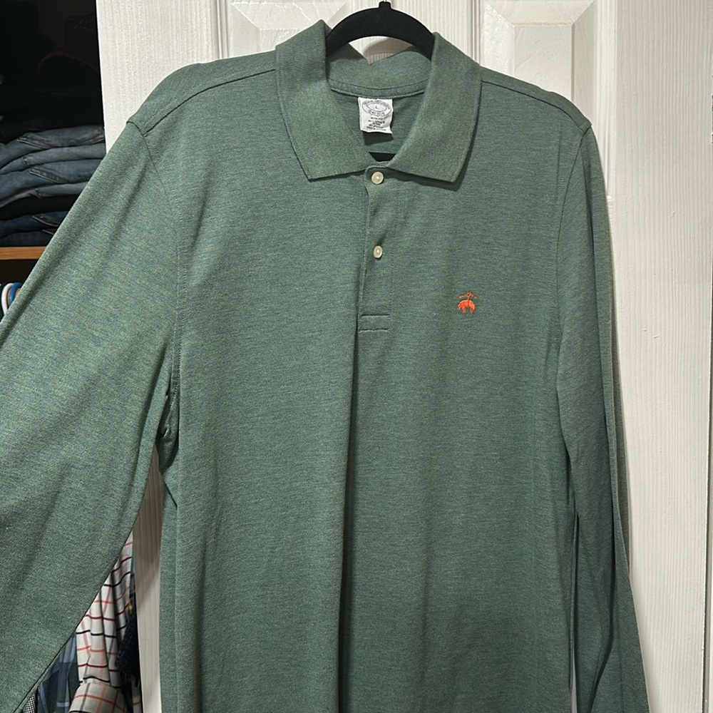 NEVER WORN Large brooks brothers long sleeve polo style shirt in green